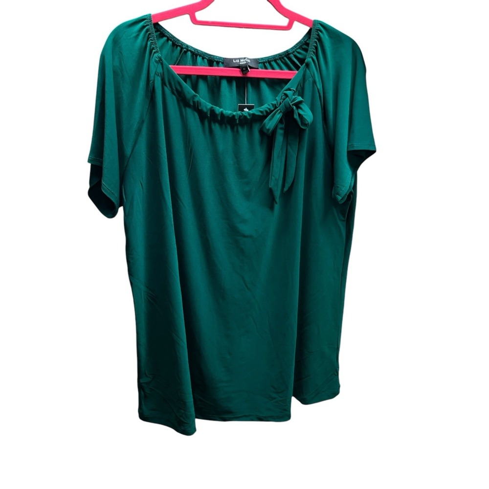 Liz‎ McCoy Dark Green Blouse Women's Plus 1X Bow Flowy Lightweight